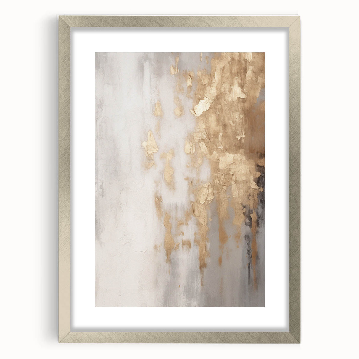 Textured abstract art print in cool blue and white tones, framed in silver, suitable for bedroom decor.