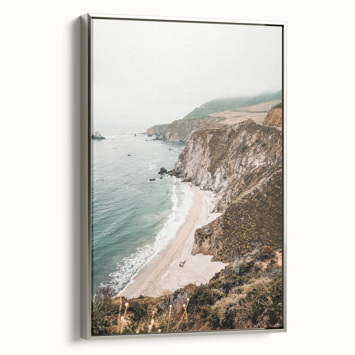 Landscape art painting featuring a colorful sunset over rolling hills, printed on a framed canvas.