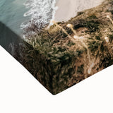 Large art of a black and white landscape painting on stretched canvas, featuring a serene rural scene.