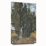 Acrylic print of a large abstract painting with swirls of blue and yellow, suitable for bedroom or dining room decor.