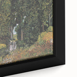 Close-up of a textured, extra large framed canvas depicting colorful, abstract art in black tones.