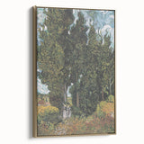 Vintage poster art of a landscape painting on framed canvas, featuring muted earth tones, ideal for bedroom wall decor.