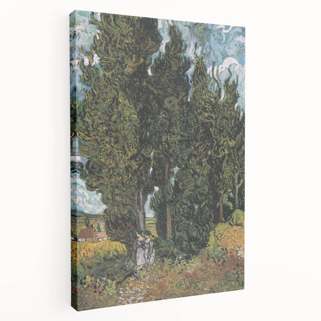 Vincent van Gogh inspired print on a large stretched canvas with vibrant blue and yellow tones.