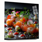 Large abstract wall art on acrylic glass featuring swirling blue and gray tones, ideal for bedroom or dining room decor.