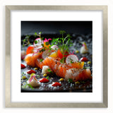 Textured abstract art print in muted gray and silver tones, displayed in a silver frame, ideal for modern bedroom ambiance.