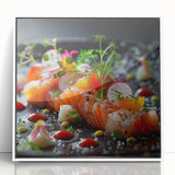 Art deco poster featuring geometric patterns in muted teal and coral, framed in white acrylic, suitable for nursery wall art.