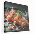 Large canvas print featuring an array of colorful, abstract dishes, ideal for kitchen wall art.