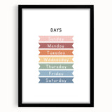 Days of the Week Typography Art Print – Colorful Weekly Calendar Wall Art