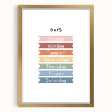 Days of the Week Typography Art Print – Colorful Weekly Calendar Wall Art