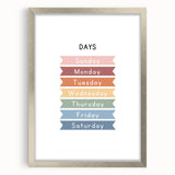Days of the Week Typography Art Print – Colorful Weekly Calendar Wall Art