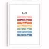 Days of the Week Typography Art Print – Colorful Weekly Calendar Wall Art