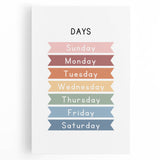 Days of the Week Typography Art Print – Colorful Weekly Calendar Wall Art