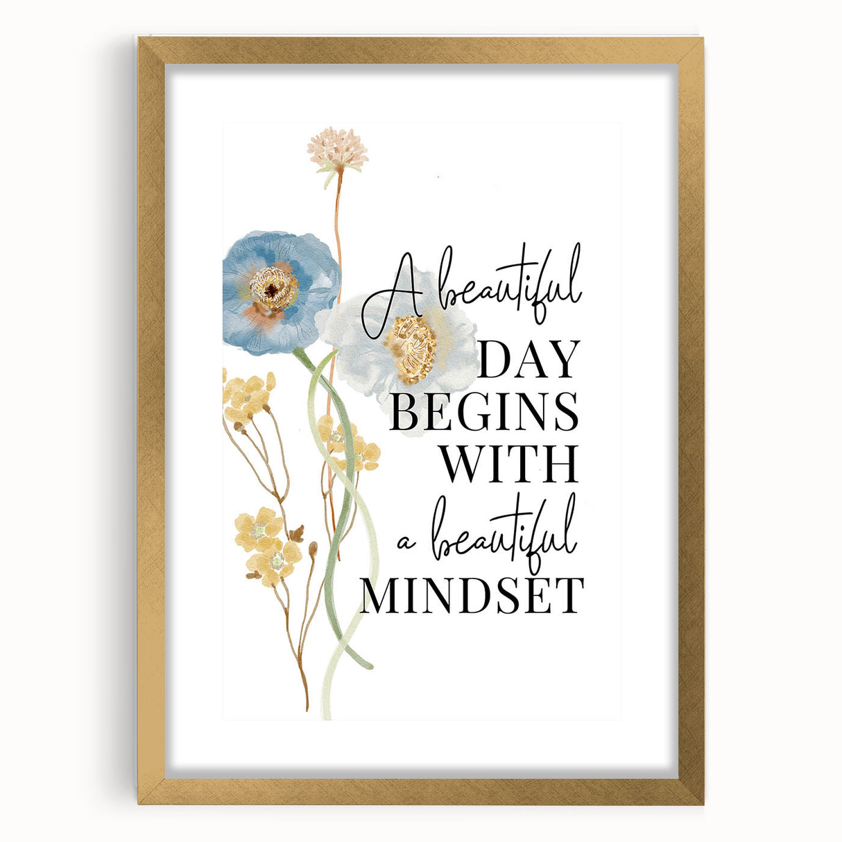 Floral Typography Art Print – Positive Quote on Canvas