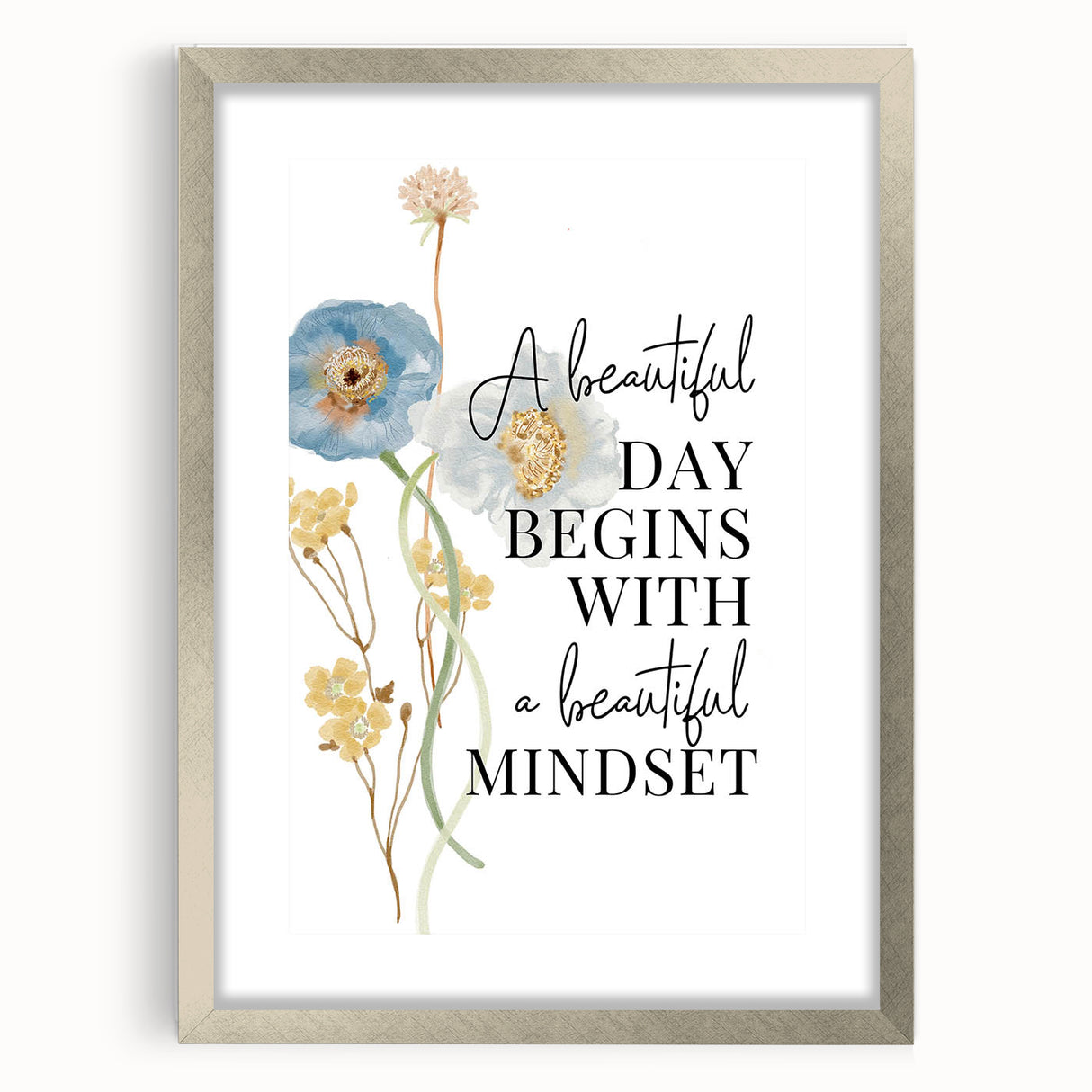 Floral Typography Art Print – Positive Quote on Canvas