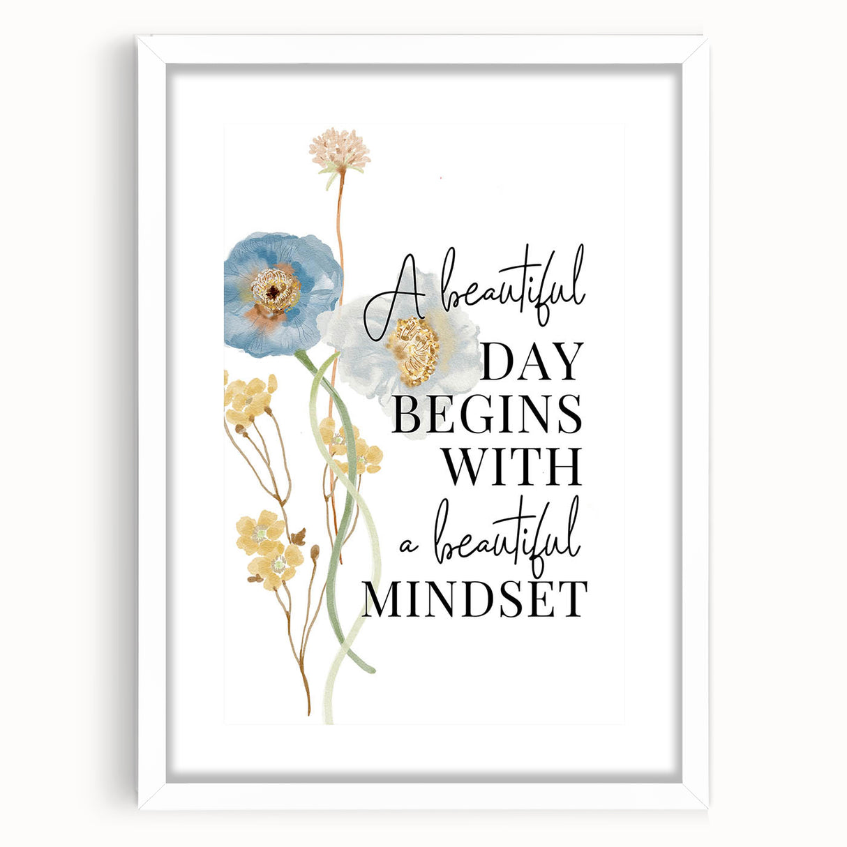 Floral Typography Art Print – Positive Quote on Canvas