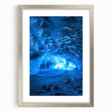 Silver-framed landscape artwork featuring a serene cave scene, elegantly matted for added depth, perfect for home décor or office settings. Ideal for art enthusiasts and nature lovers.