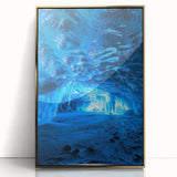 Framed acrylic artwork showcasing a stunning landscape design with intricate cave elements, highlighted by a gold border, perfect for modern decor.