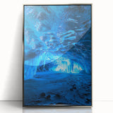 Framed acrylic artwork titled "Design 70 Landscapes," showcasing a stunning cave scene with intricate details, silver accents, and a sleek front view, ideal for nature-inspired decor.