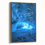 Framed canvas artwork showcasing a breathtaking view of colorful landscapes and caves, featuring a gold side frame, perfect for enhancing home decor.