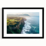 Framed landscape artwork showcasing dramatic cliffs in a black mat, perfect for home decor. The piece highlights natural beauty and adds elegance to any room.