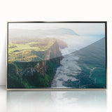 Framed acrylic artwork showcasing a stunning landscape of dramatic cliffs, featuring vibrant colors and intricate detailing, ideal for modern home decor.