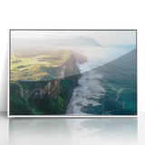 Framed acrylic artwork depicting a stunning landscape of cliffs against a vibrant blue sky, showcasing natural beauty with intricate details. Ideal for home decor enthusiasts.