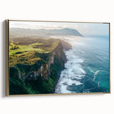 Framed canvas artwork depicting a stunning landscape of cliffs with golden accents, showcasing vibrant colors and intricate details, perfect for modern home decor.