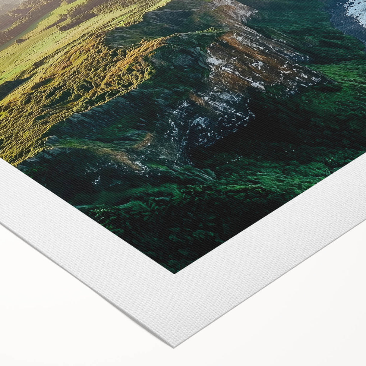 Stunning rolled canvas artwork depicting a dramatic landscape with towering cliffs and vibrant colors, perfect for enhancing any modern home decor.