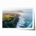 Vibrant rolled canvas print showcasing a breathtaking landscape of cliffs, featuring rich colors and intricate details, packaged securely in a protective cardboard tube.