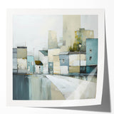 Abstract architecture wall art print showcasing geometric patterns in vibrant colors, presented in a glossy finish. Ideal for modern decor and artistic spaces.