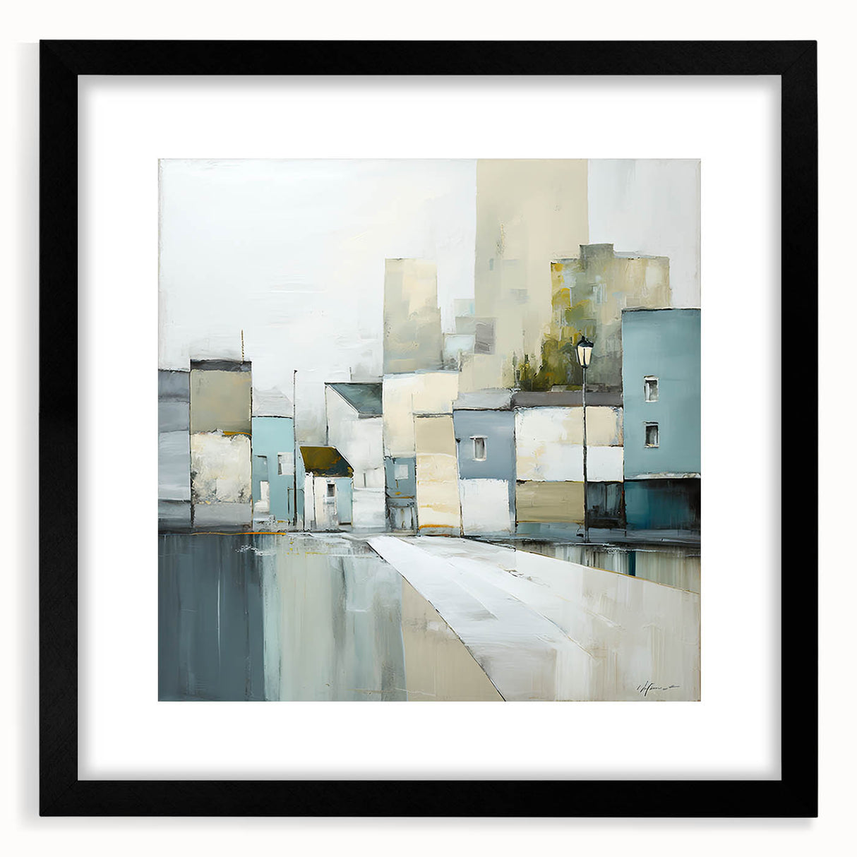 Abstract architecture wall art framed in black, showcasing geometric patterns and dynamic lines, adding modern elegance to any interior space.