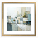 Abstract architecture wall art framed in gold with a mat, showcasing geometric shapes and a modern aesthetic, perfect for contemporary home decor.