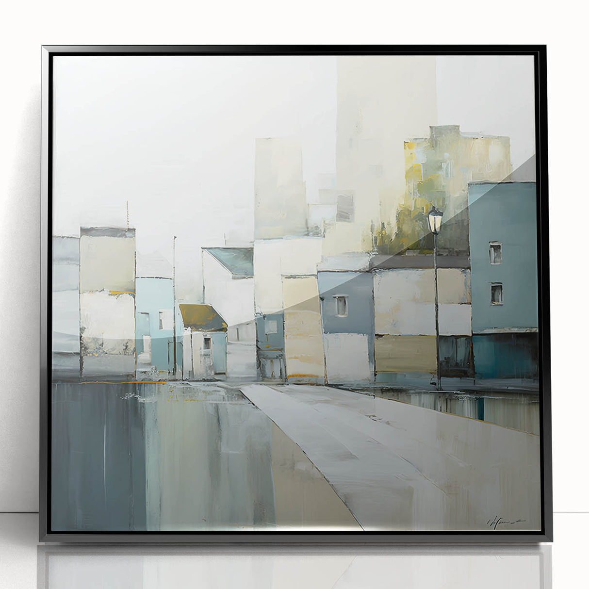 Framed abstract architectural wall art featuring bold geometric shapes in black and white, designed to enhance modern interiors with a contemporary aesthetic.