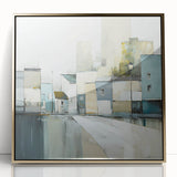 Framed abstract architecture wall art featuring gold accents and a sleek acrylic design, perfect for modern home decor. Captivating front view showcases intricate geometric patterns.