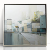 Framed abstract architecture wall art in silver acrylic, showcasing geometric shapes and intricate designs that enhance modern decor with a sleek aesthetic.