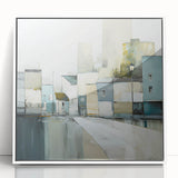 Framed abstract architecture wall art in white acrylic, showcasing geometric shapes and lines, perfect for modern home decor. Ideal for enhancing contemporary interiors.