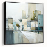 Framed abstract architecture wall art in black, showcasing geometric designs and bold lines, perfect for modern home decor. Side view highlights depth and texture.