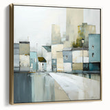 Abstract architecture wall art featuring a striking design in silver and gold, elegantly framed, showcasing modern artistic elements against a neutral background, perfect for contemporary home decor.