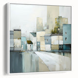 Framed canvas wall art showcasing an abstract architectural design in white, highlighting geometric shapes and fluid lines, perfect for modern decor.