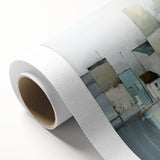 Abstract architectural wall art on rolled canvas, showcasing geometric shapes and vibrant colors, perfect for modern decor. Packaged securely in a cardboard tube for protection during shipping.