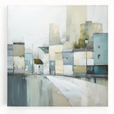 Abstract architectural wall art on stretched canvas, showcasing vibrant geometric shapes and colors, perfect for modern home decor. Ideal for adding a contemporary touch to living spaces.