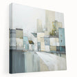 Abstract architectural wall art on stretched canvas showcasing geometric shapes in vibrant colors, viewed from the side, perfect for modern home decor accents.
