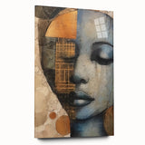 Abstract figurative wall art displayed in a side view, showcasing vibrant colors and dynamic shapes. The acrylic glass finish adds depth, perfect for modern decor.