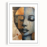 Abstract figurative wall art framed with a white mat, showcasing vibrant colors and dynamic shapes, perfect for modern home decor. Ideal for enhancing interior aesthetics and creating a captivating focal point in any room.