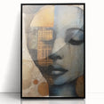 Framed abstract figurative wall art in black acrylic, showcasing a modern design with bold lines and dynamic shapes, perfect for contemporary decor.