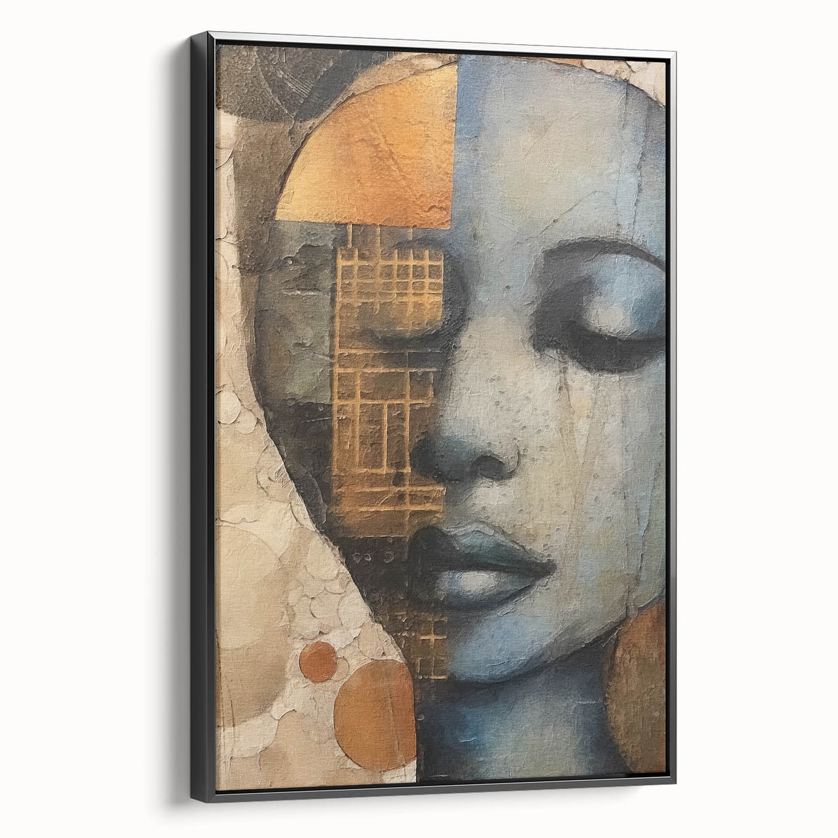 Framed abstract figurative wall art in black, showcasing a modern design with bold lines and shapes, ideal for contemporary home decor.
