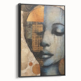 Framed abstract figurative wall art in black, showcasing a modern design with bold lines and shapes, ideal for contemporary home decor.