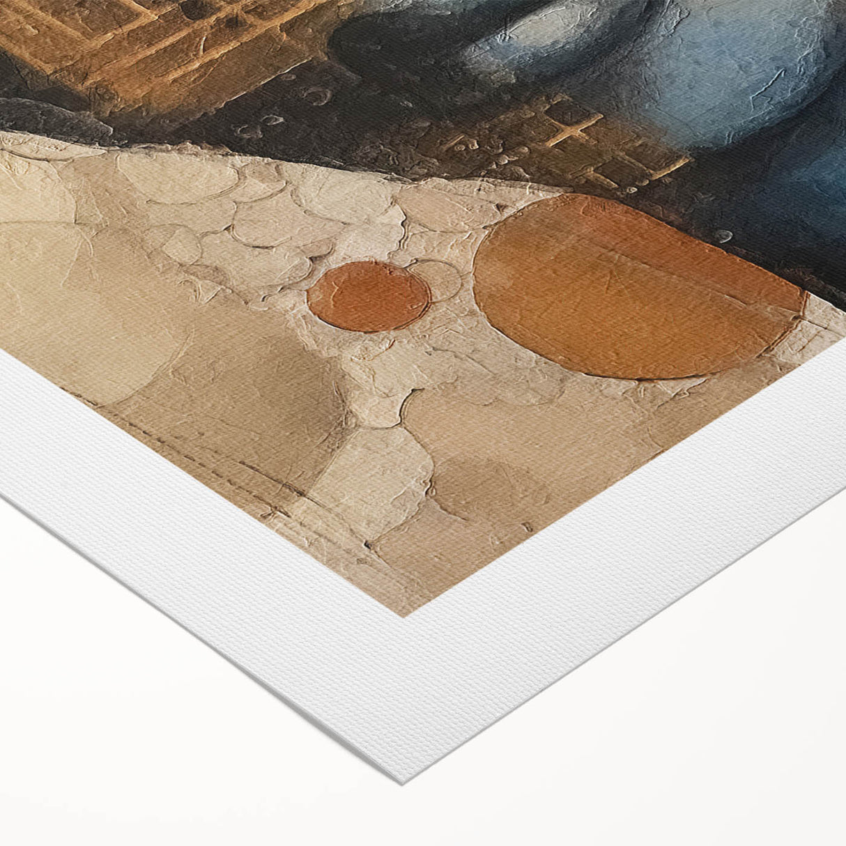 Abstract figurative wall art on rolled canvas, showcasing vibrant colors and dynamic shapes, ideal for modern home decor, packaged securely for delivery.