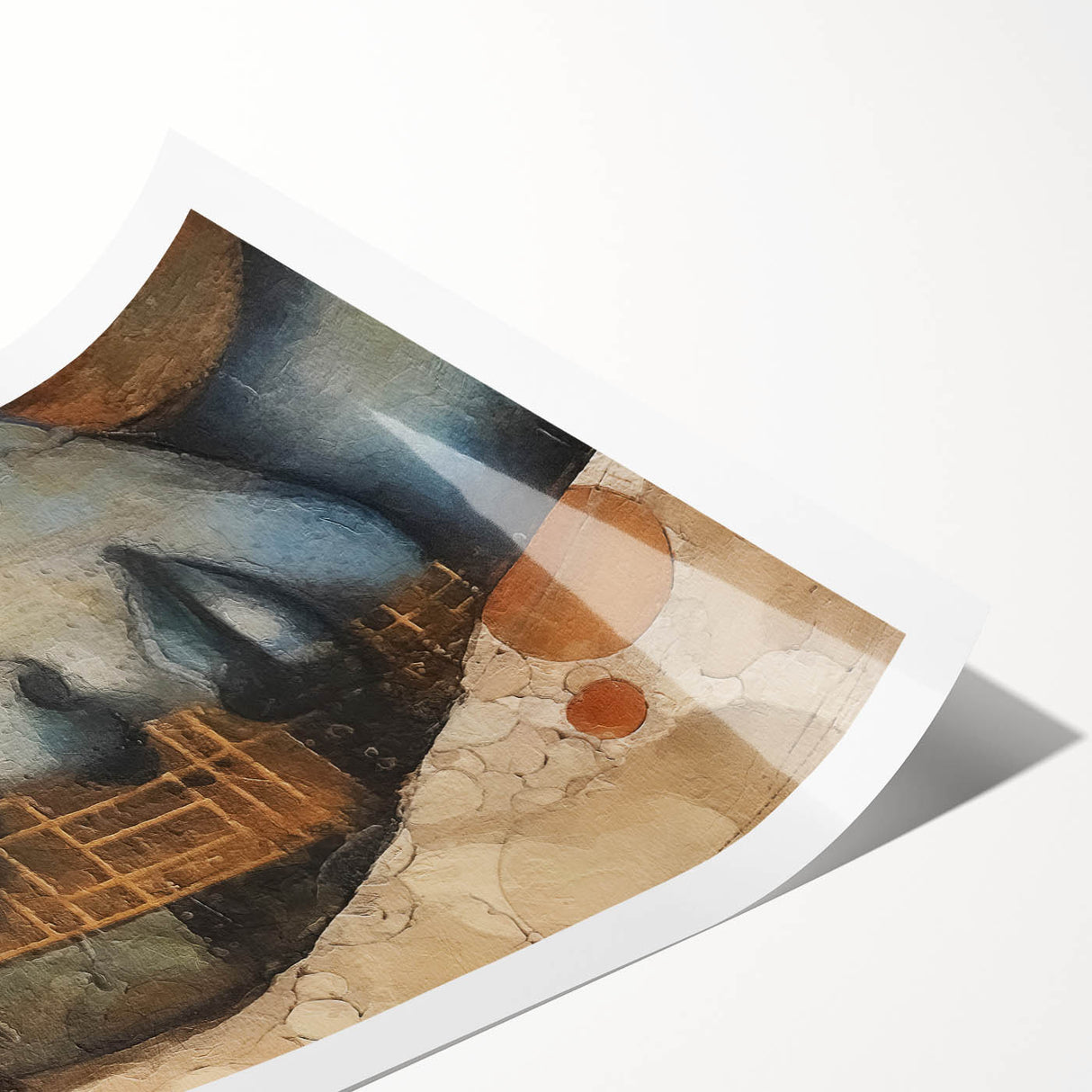 Abstract figurative wall art print showcasing vibrant colors and dynamic shapes, rolled and ready for display, perfect for modern home decor.