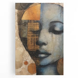 Abstract figurative wall art on stretched canvas, showcasing vibrant colors and dynamic shapes, perfect for modern home decor or artistic spaces.